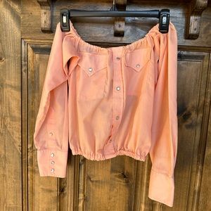 Vintage Pearl Snap Off The Shoulder Crop Top